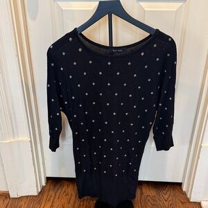 White House Black Market Black Knit Sweater with Silver Dot Accents